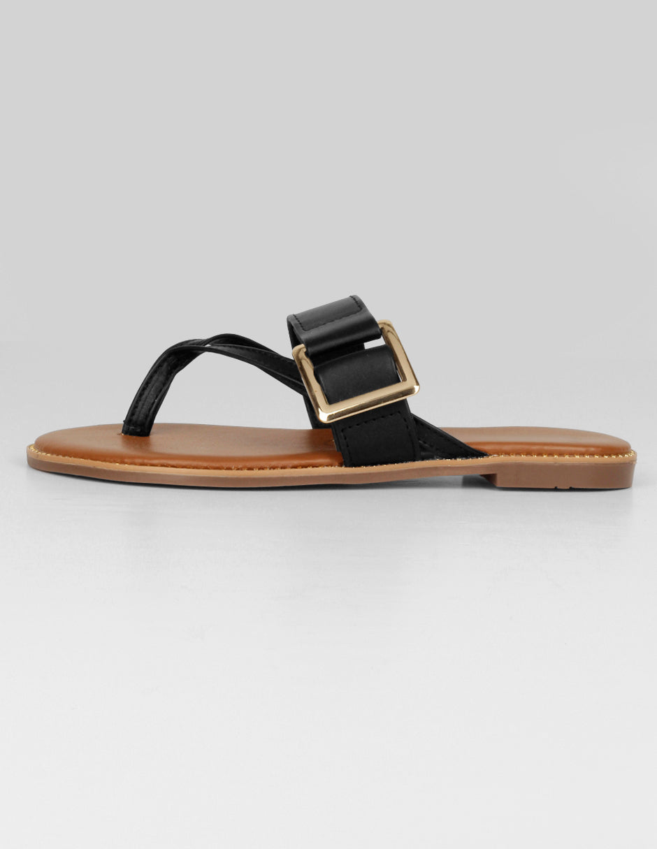 Sandalias de piso Exterior Piel vegana Color Negro Para Mujer De RBBASICS