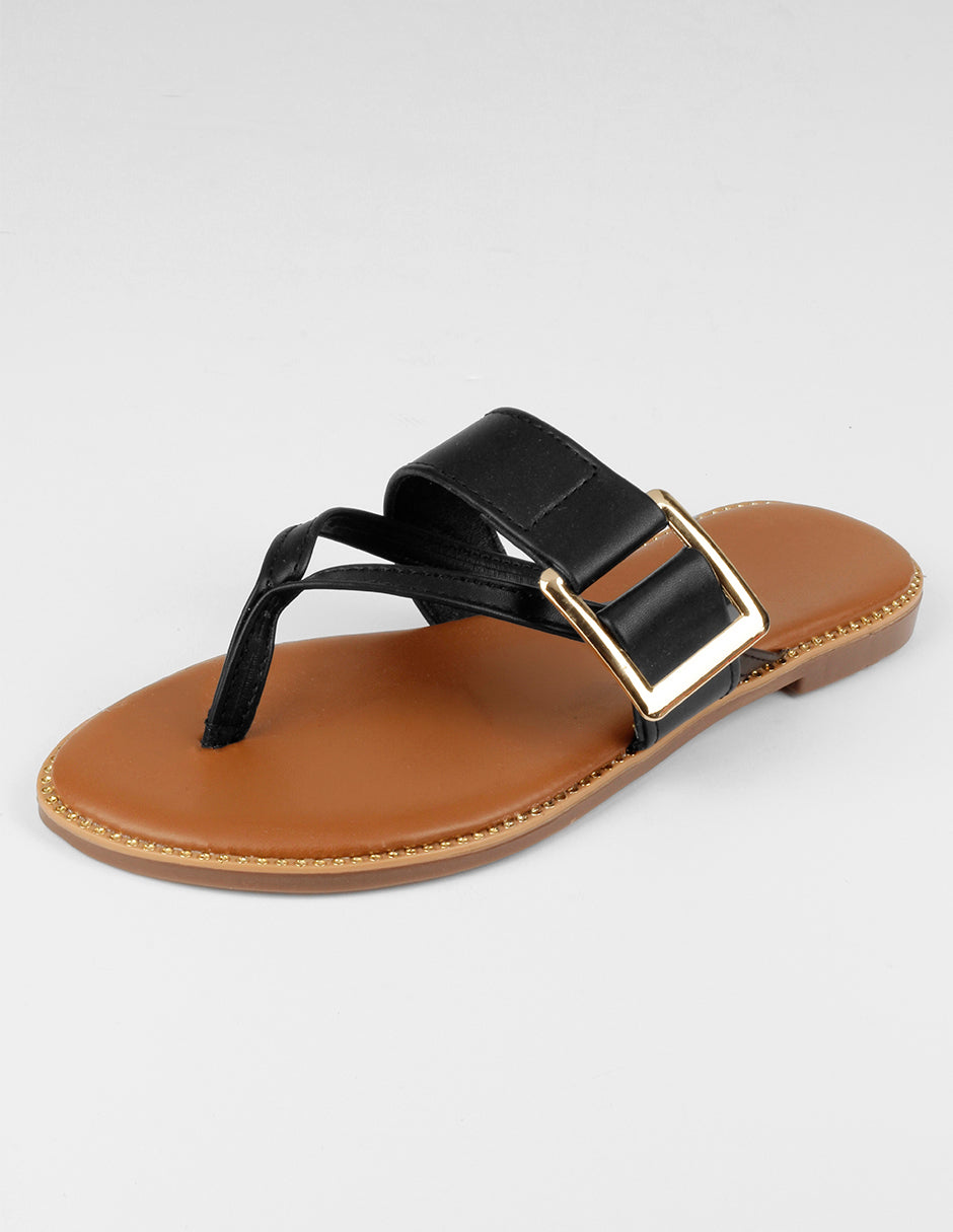 Sandalias de piso Soft en Piel vegana – Negro