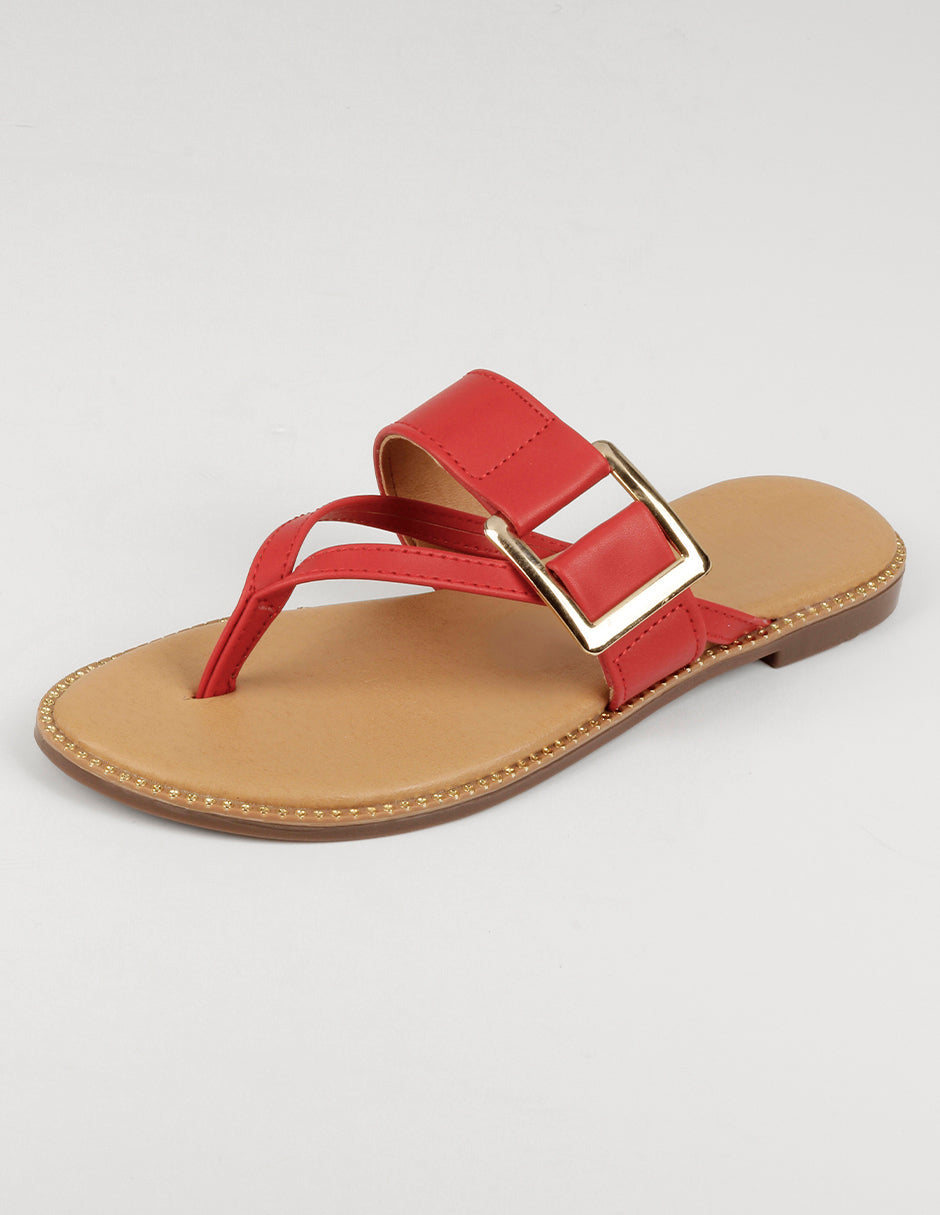 Sandalias de piso Soft en Piel vegana – Rojo