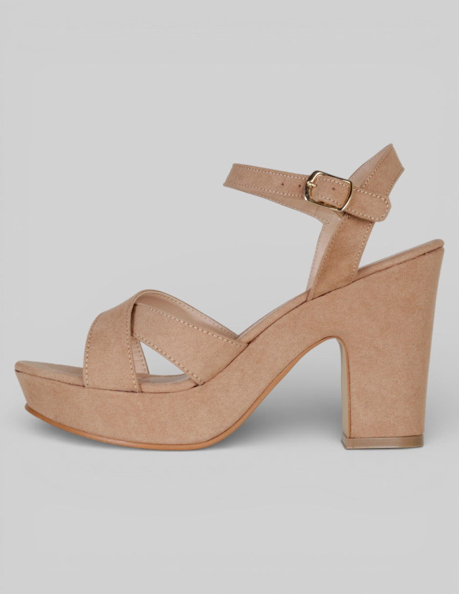 Sandalia con tacón Exterior Gamuza Color Café Para Mujer De RBCOLLECTION