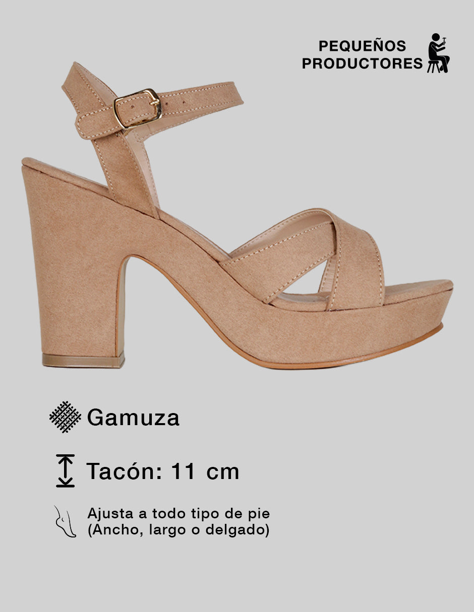 Sandalia con tacón Nevada en Gamuza – Café
