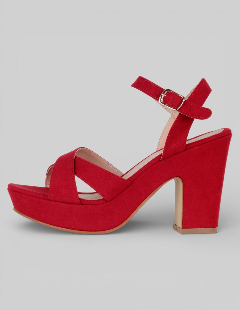 Sandalia con tacón Exterior Textil Color Rojo Para Mujer De RBCOLLECTION