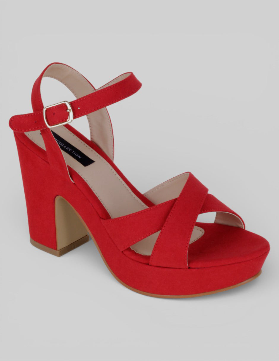 Sandalia con tacón Nevada en Textil – Rojo