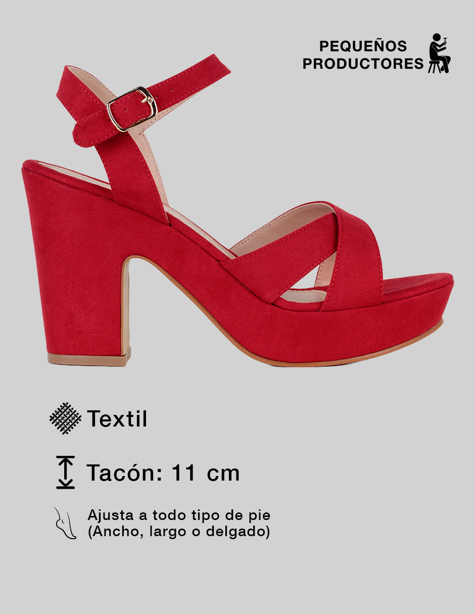 Sandalia con tacón Nevada en Textil – Rojo