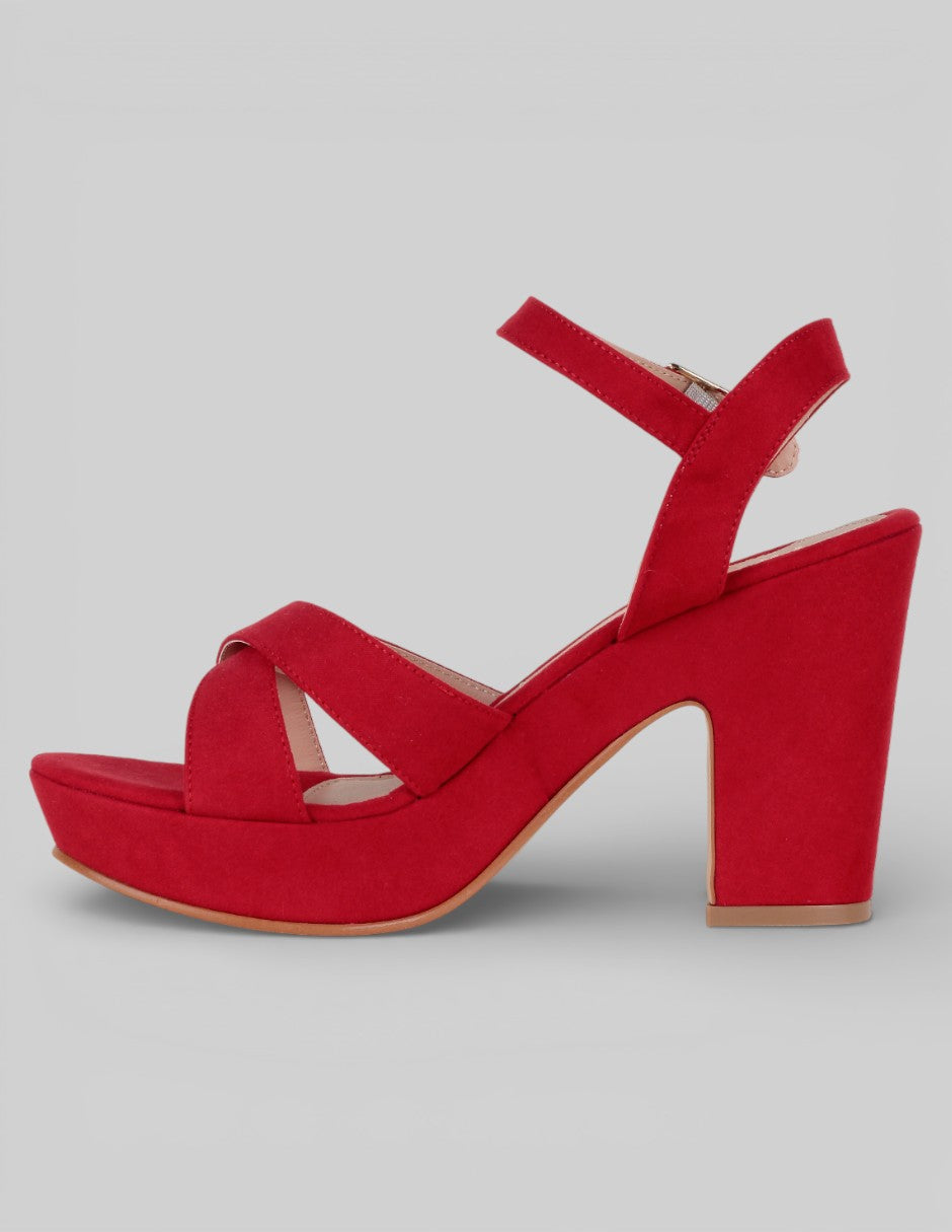 Sandalia con tacón Nevada en Textil – Rojo