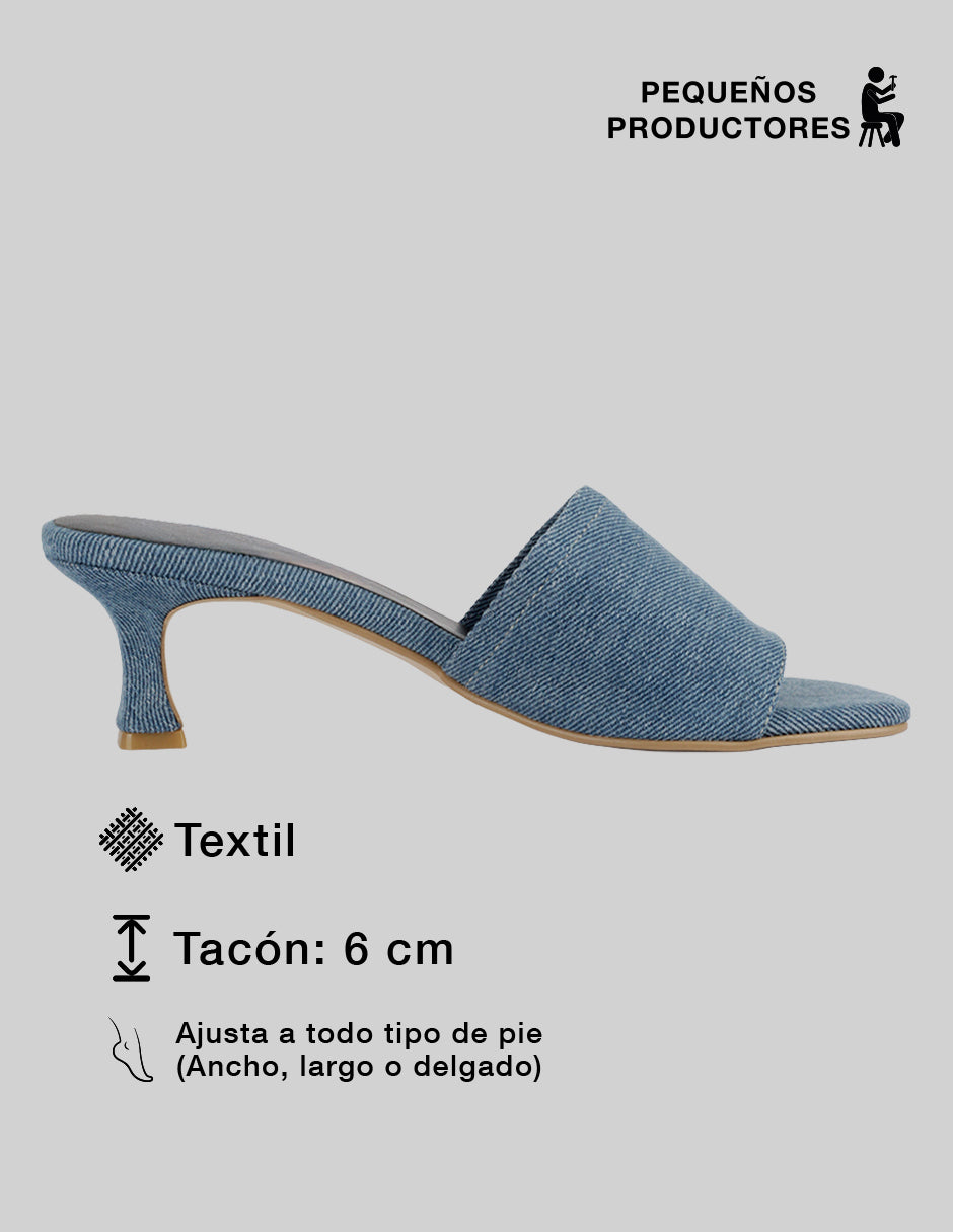 Sandalia con tacón Ave en Textil – Azul
