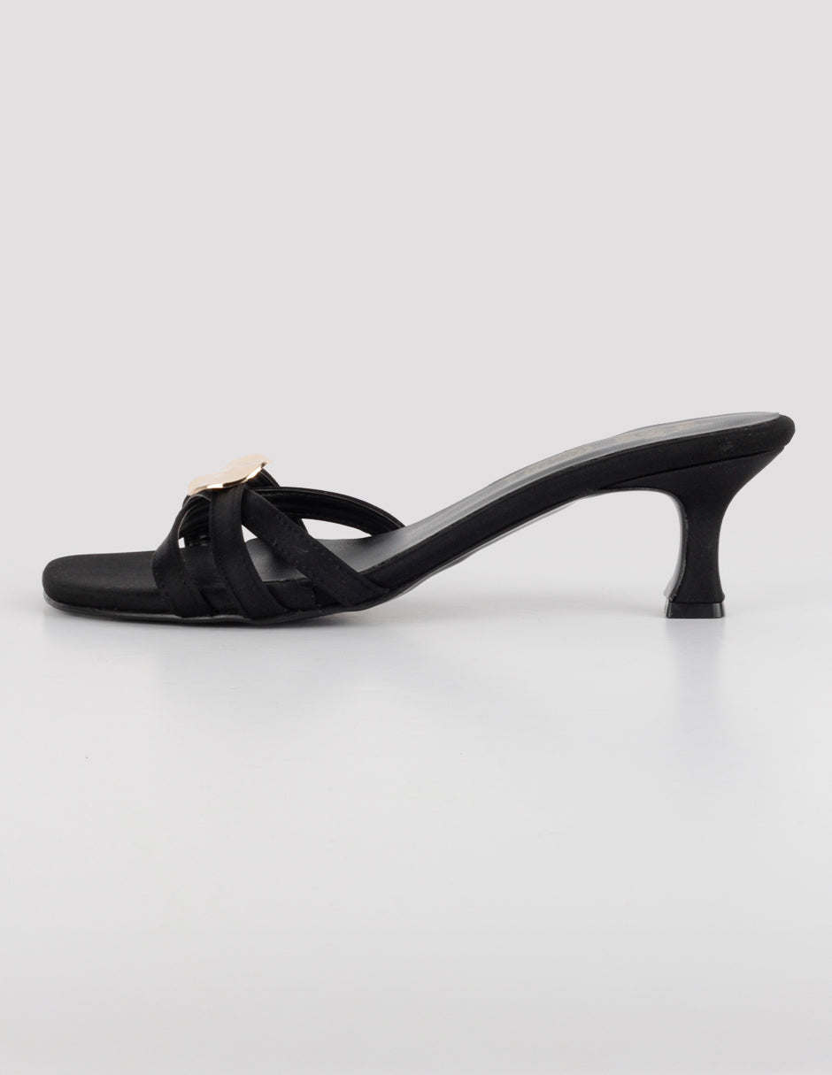 Sandalia con tacón Ave en Textil – Negro
