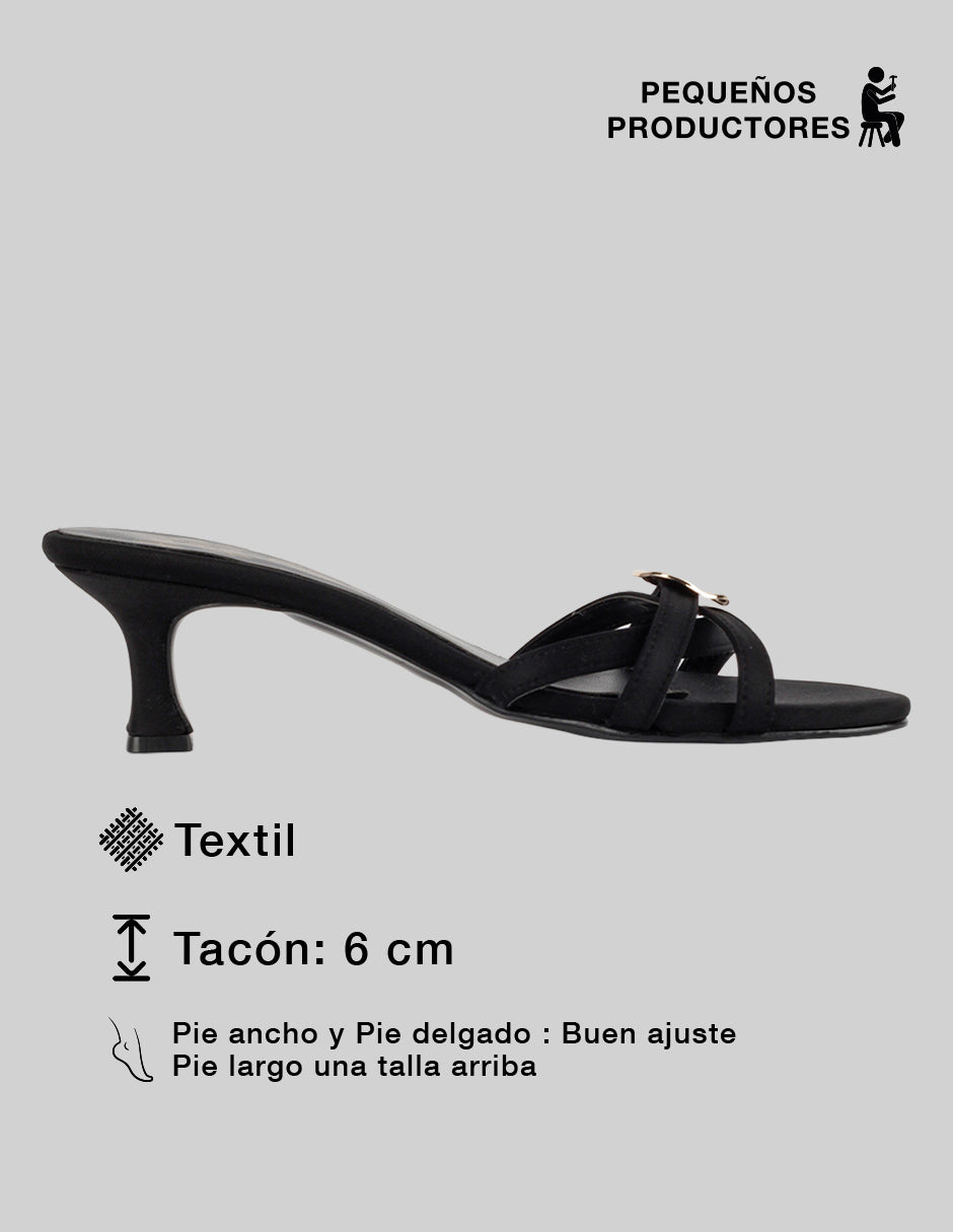 Sandalia con tacón Ave en Textil – Negro