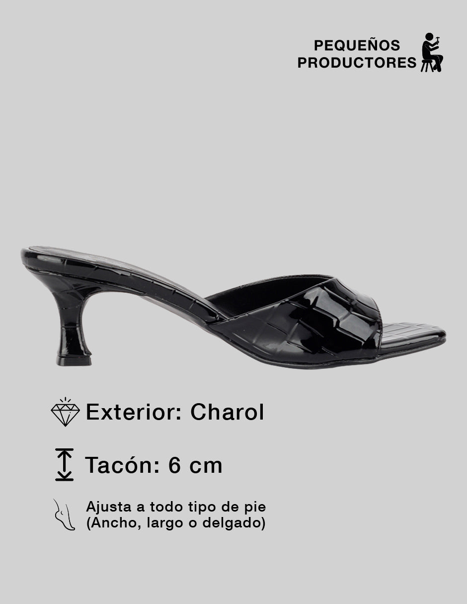 Sandalia con tacón Ave en Charol – Negro