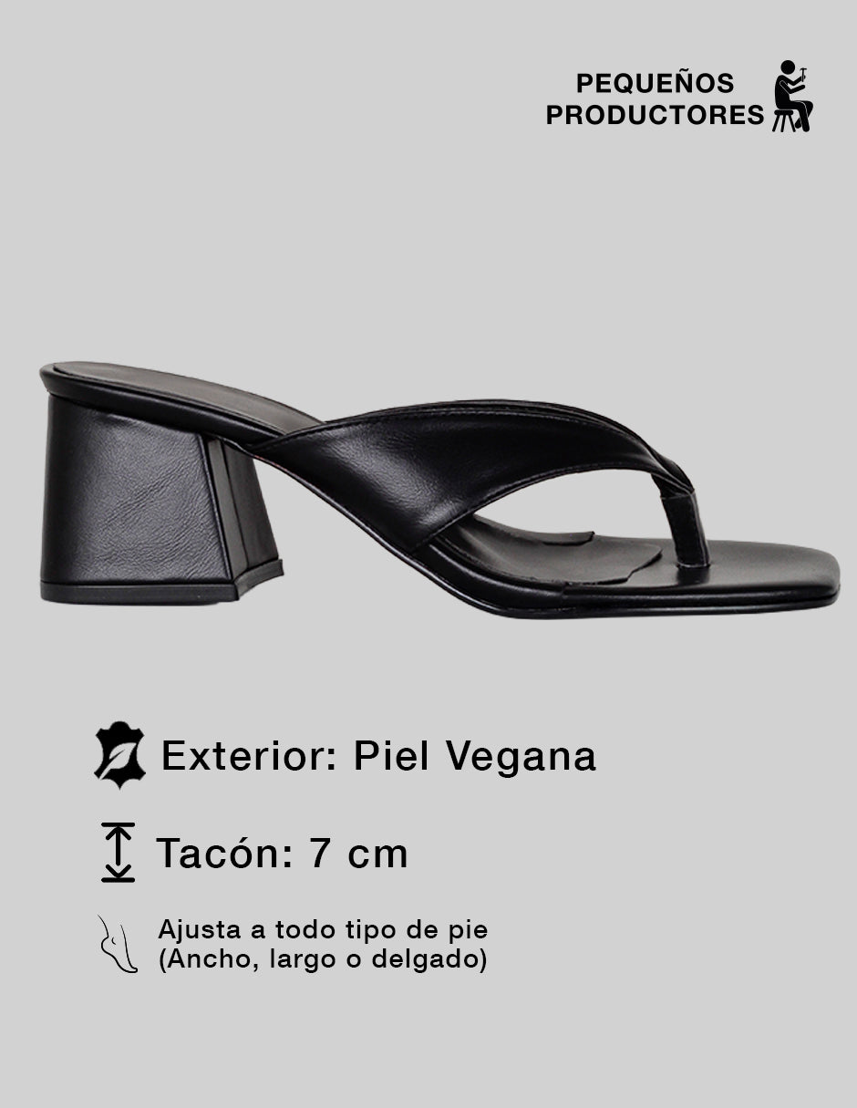 Sandalia con tacón Ave en Piel vegana – Negro
