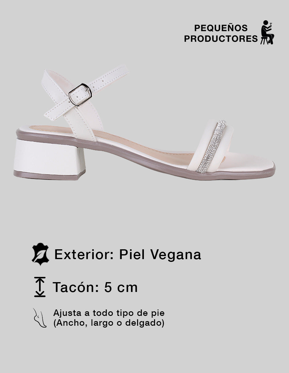 Sandalia con tacón Stela en Piel vegana – Blanco