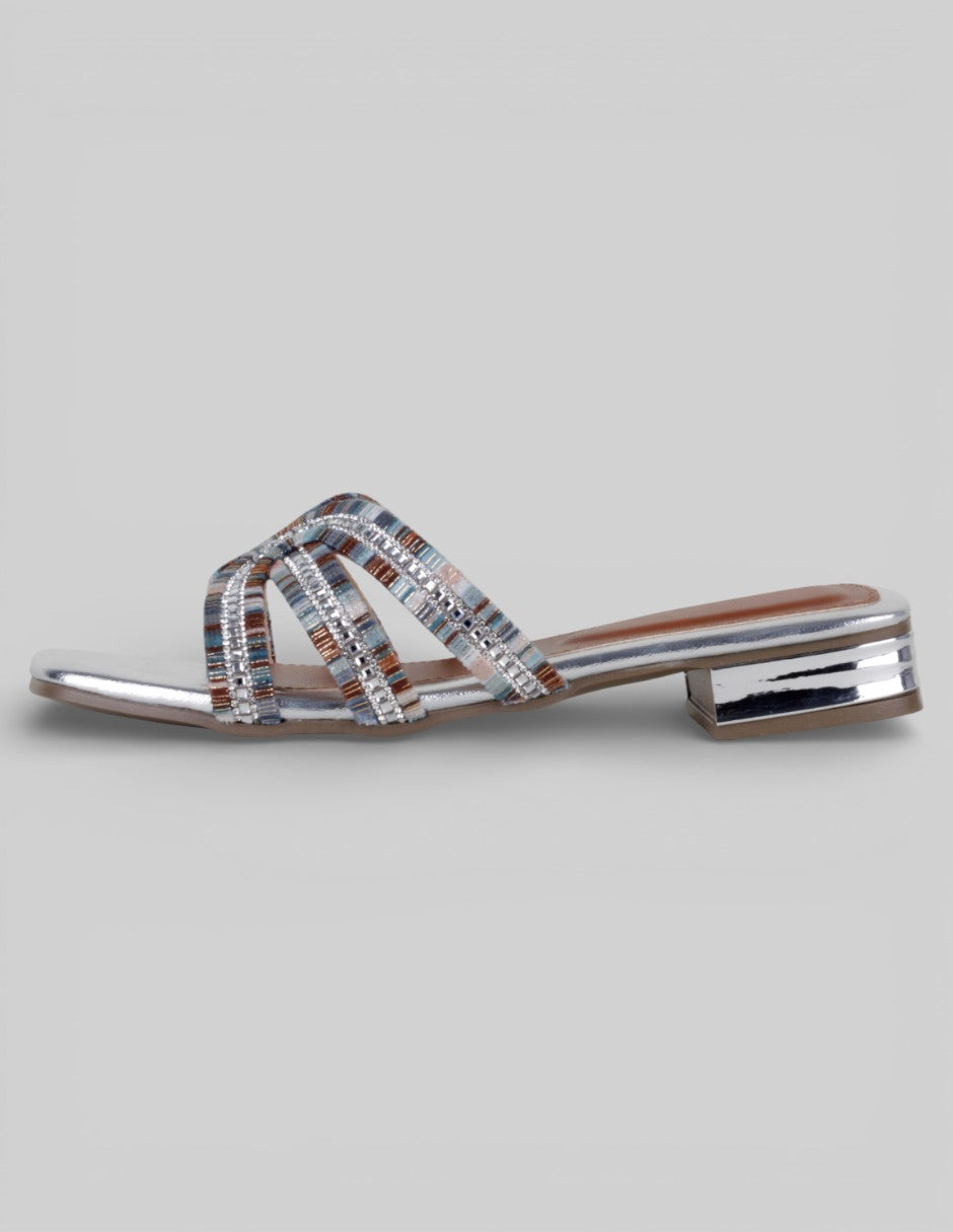 Sandalia con tacón Exterior Sintético Color Plata Para Mujer De RBCOLLECTION