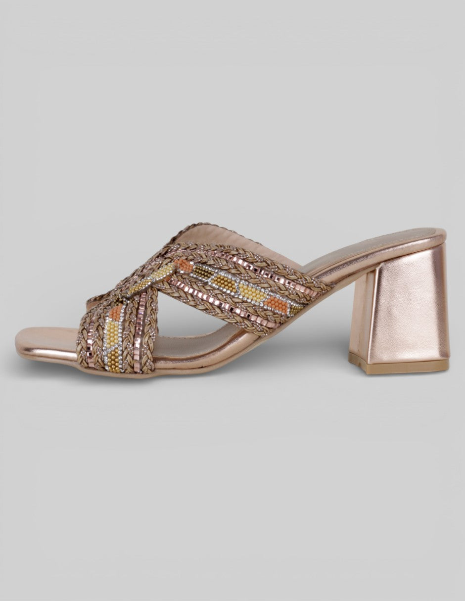 Sandalia con tacón Exterior Sintético Color Dorado Para Mujer De RBCOLLECTION