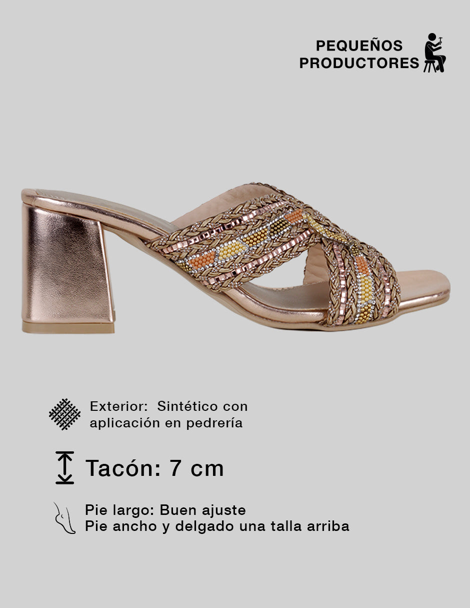 Sandalia con tacón Sirelle en Sintético – Dorado