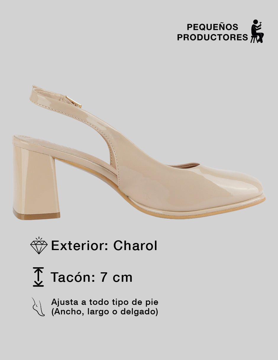 Zapatillas Slingback en Charol – Beige