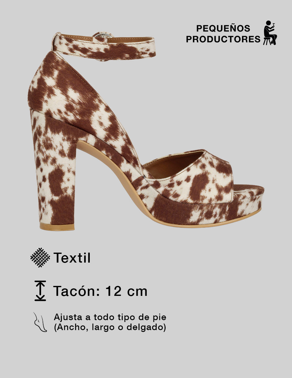 Sandalia con tacón Sylen en Textil – Multicolor