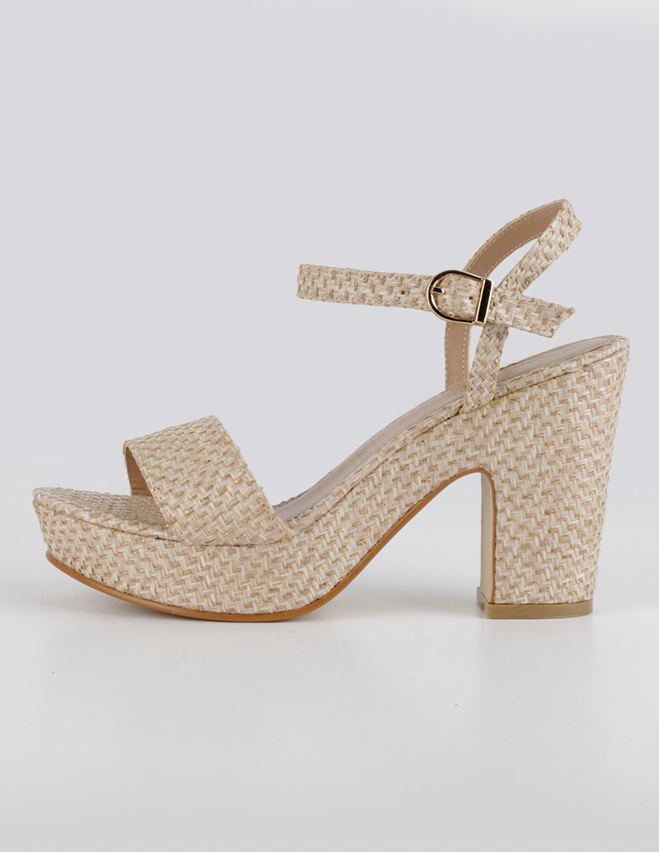 Sandalia con tacón Sylen en Textil – Beige