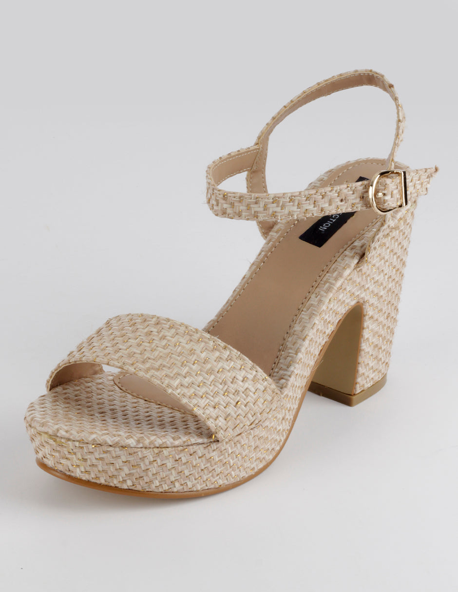 Sandalia con tacón Sylen en Textil – Beige
