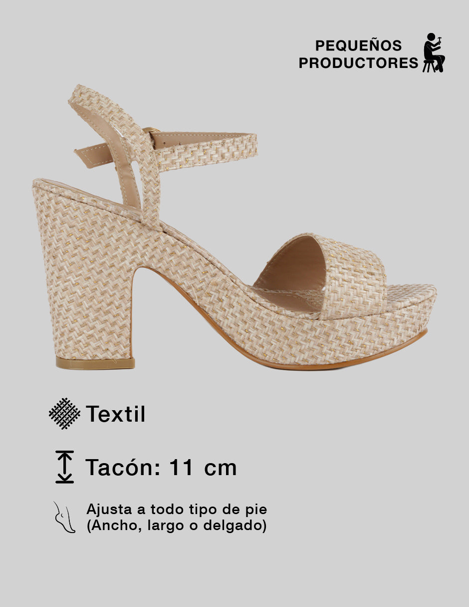 Sandalia con tacón Sylen en Textil – Beige