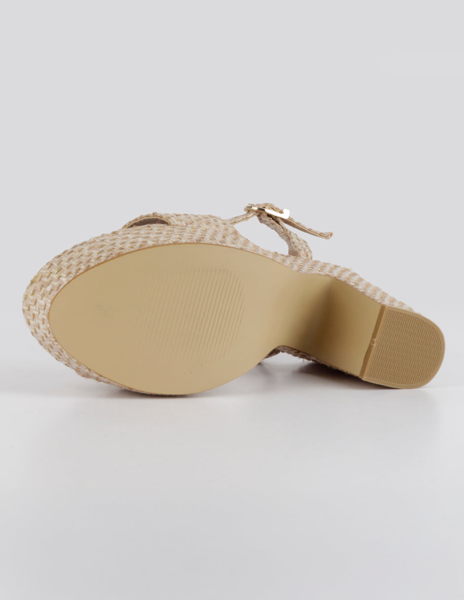 Sandalia con tacón Sylen en Textil – Beige