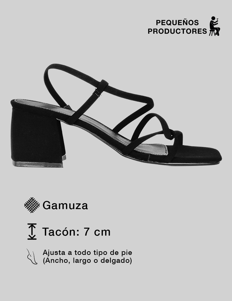 Sandalia con tacón Milley en Gamuza sintética – Negro