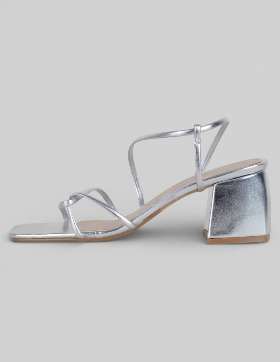 Sandalia con tacón Exterior Sintético Color Plata Para Mujer De RBCOLLECTION