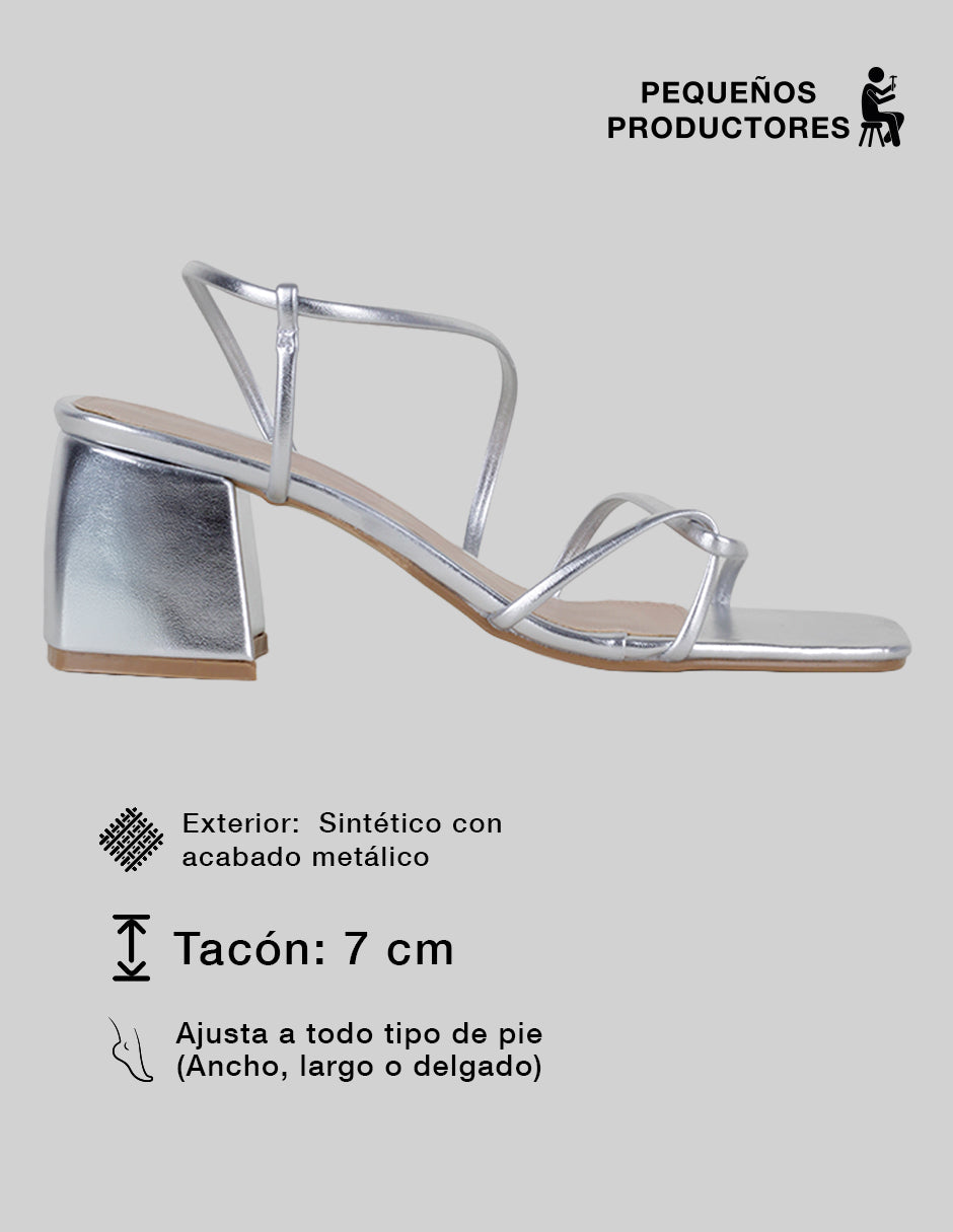 Sandalia con tacón Milley en Sintético – Plata