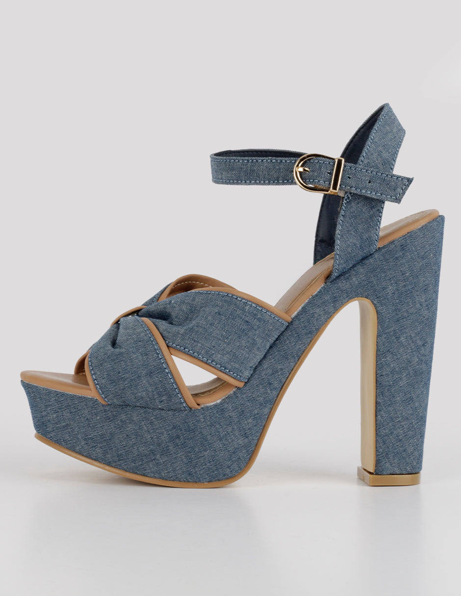 Sandalia con tacón Sylen en Textil – Azul