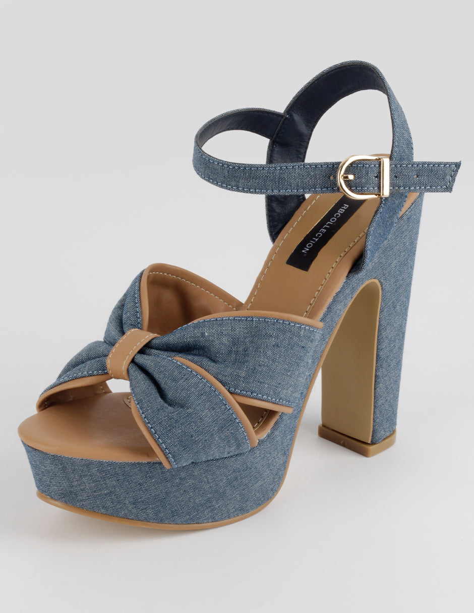 Sandalia con tacón Sylen en Textil – Azul