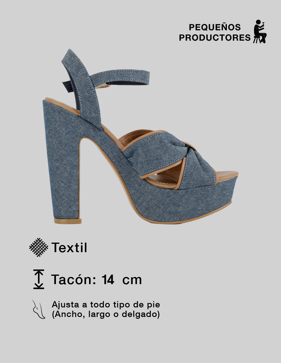 Sandalia con tacón Sylen en Textil – Azul