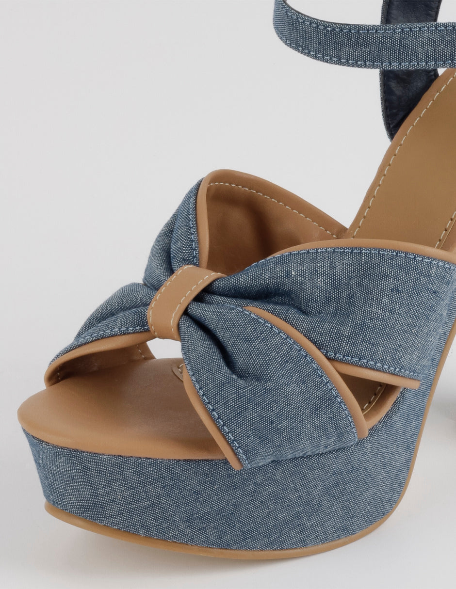 Sandalia con tacón Sylen en Textil – Azul