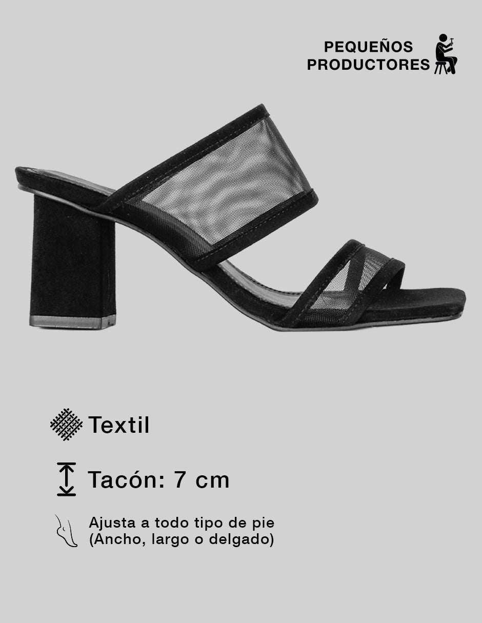 Sandalia con tacón Sprint en Textil – Negro