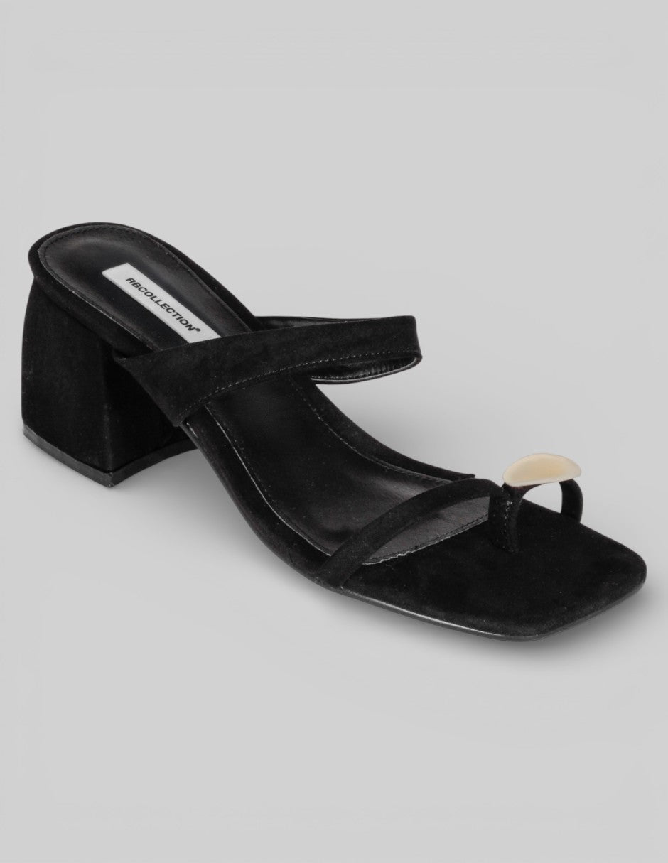 Sandalia con tacón Milley en Textil – Negro