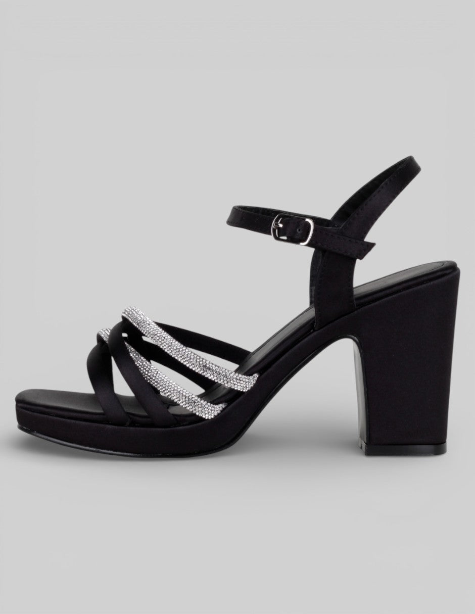 Sandalia con tacón Exterior Textil Color Negro Para Mujer De RBCOLLECTION