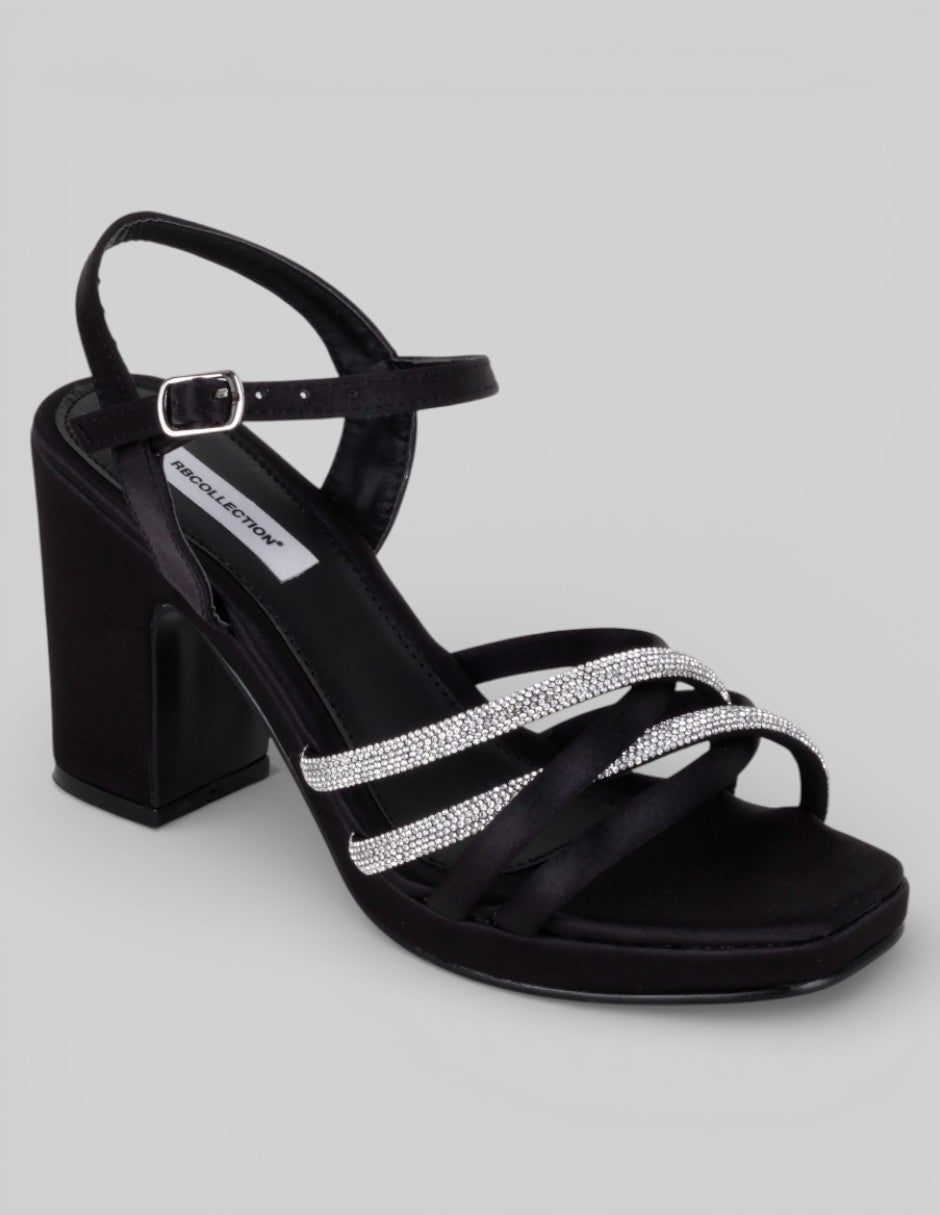 Sandalia con tacón Stela en Textil – Negro