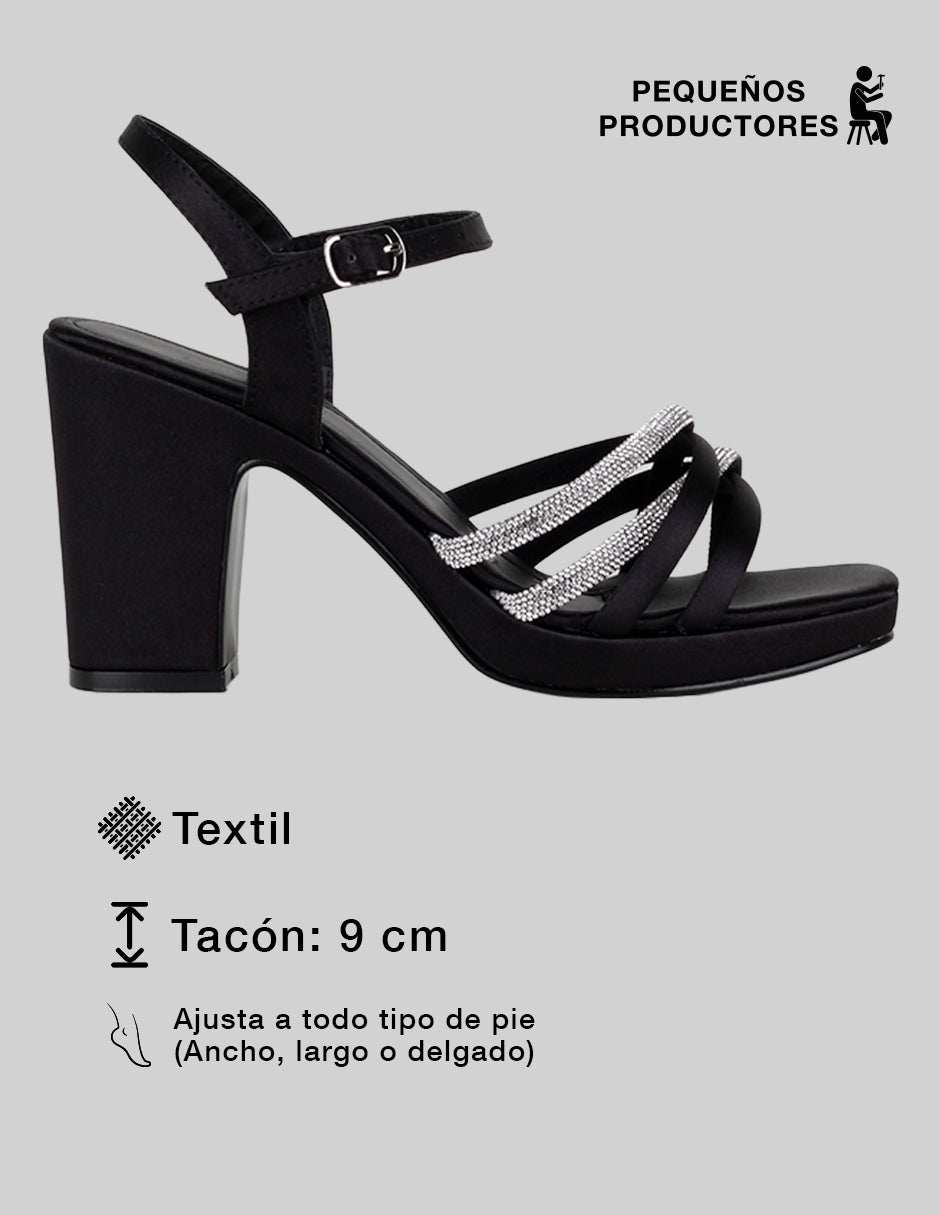Sandalia con tacón Stela en Textil – Negro