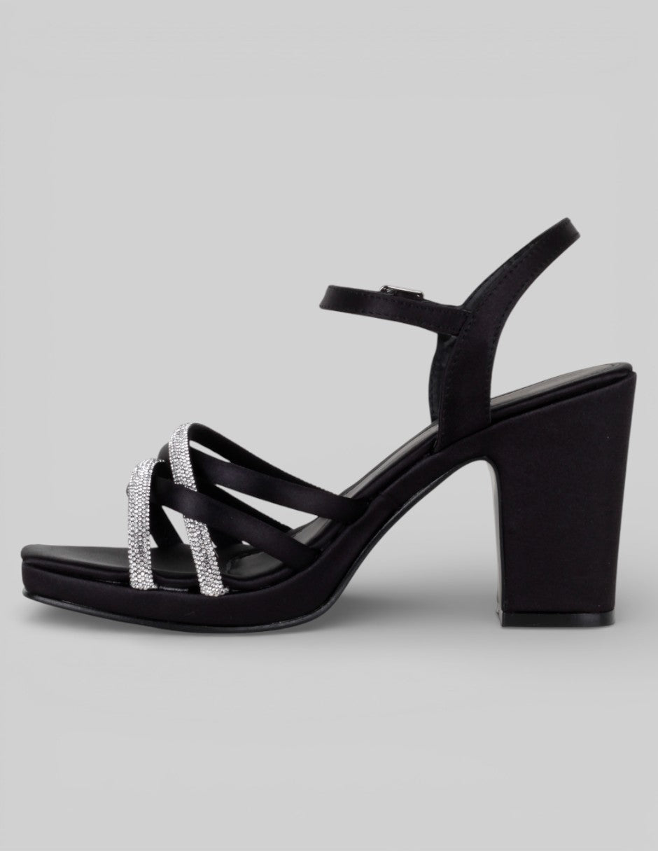 Sandalia con tacón Stela en Textil – Negro