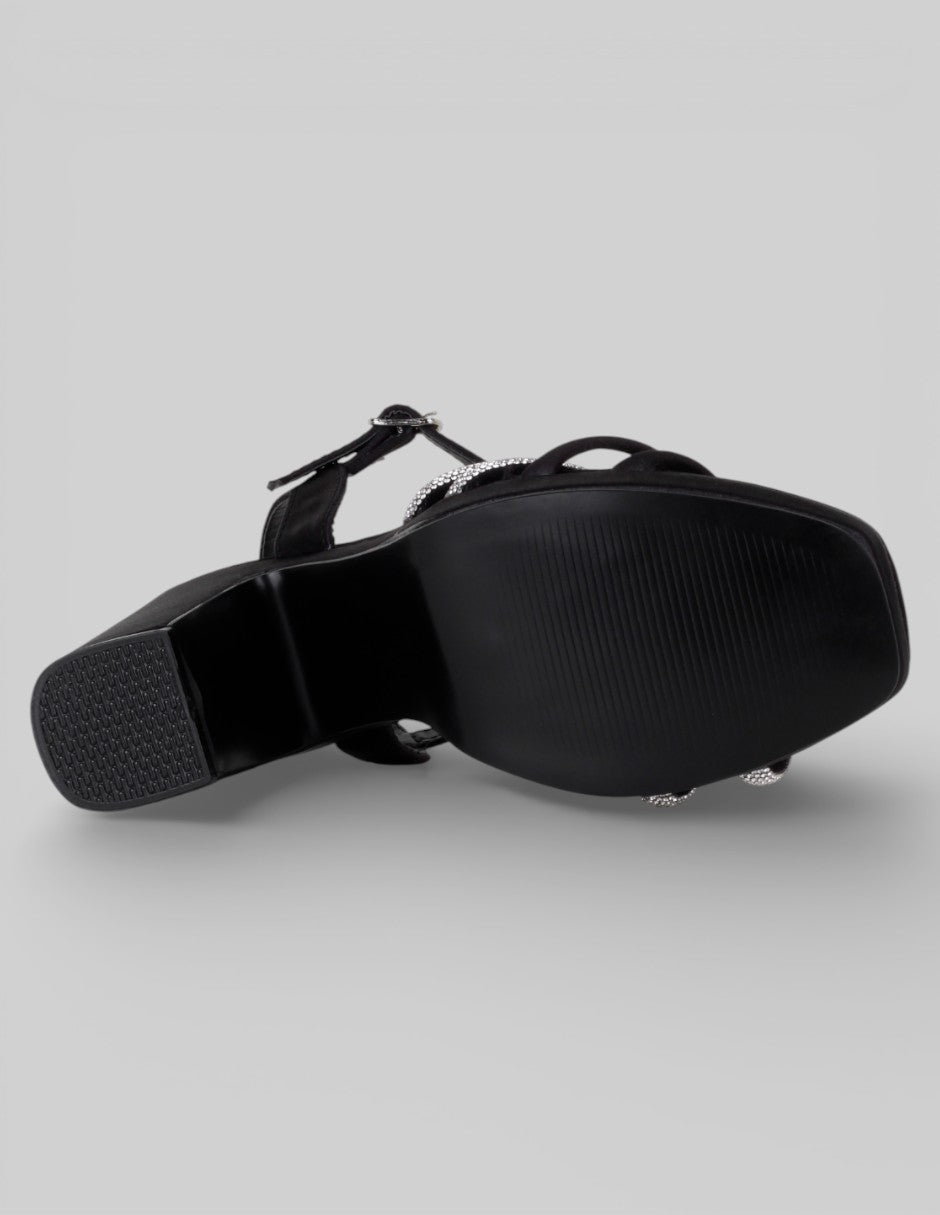 Sandalia con tacón Stela en Textil – Negro