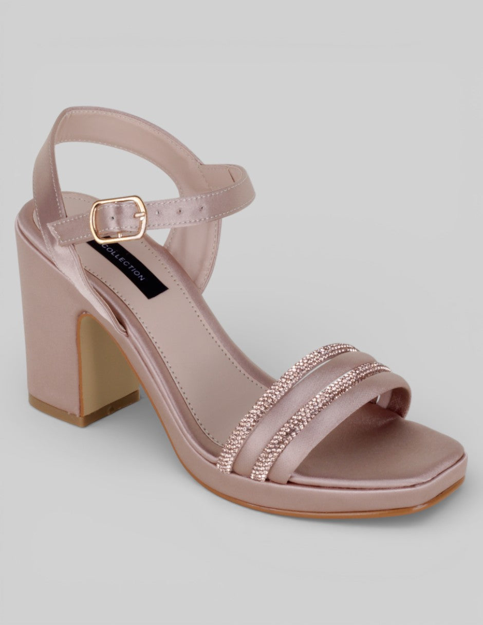 Sandalia con tacón Stela en Textil – Beige