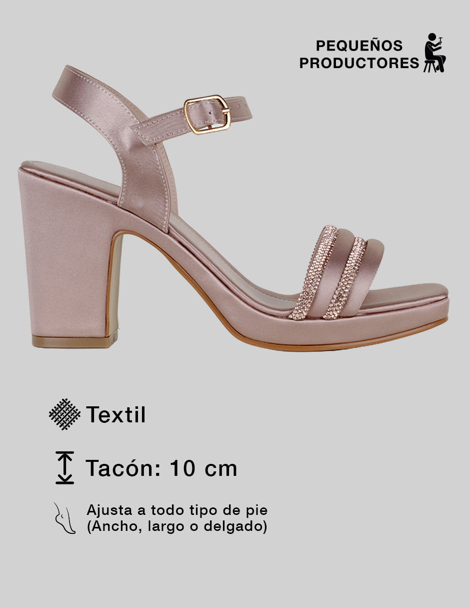 Sandalia con tacón Stela en Textil – Beige