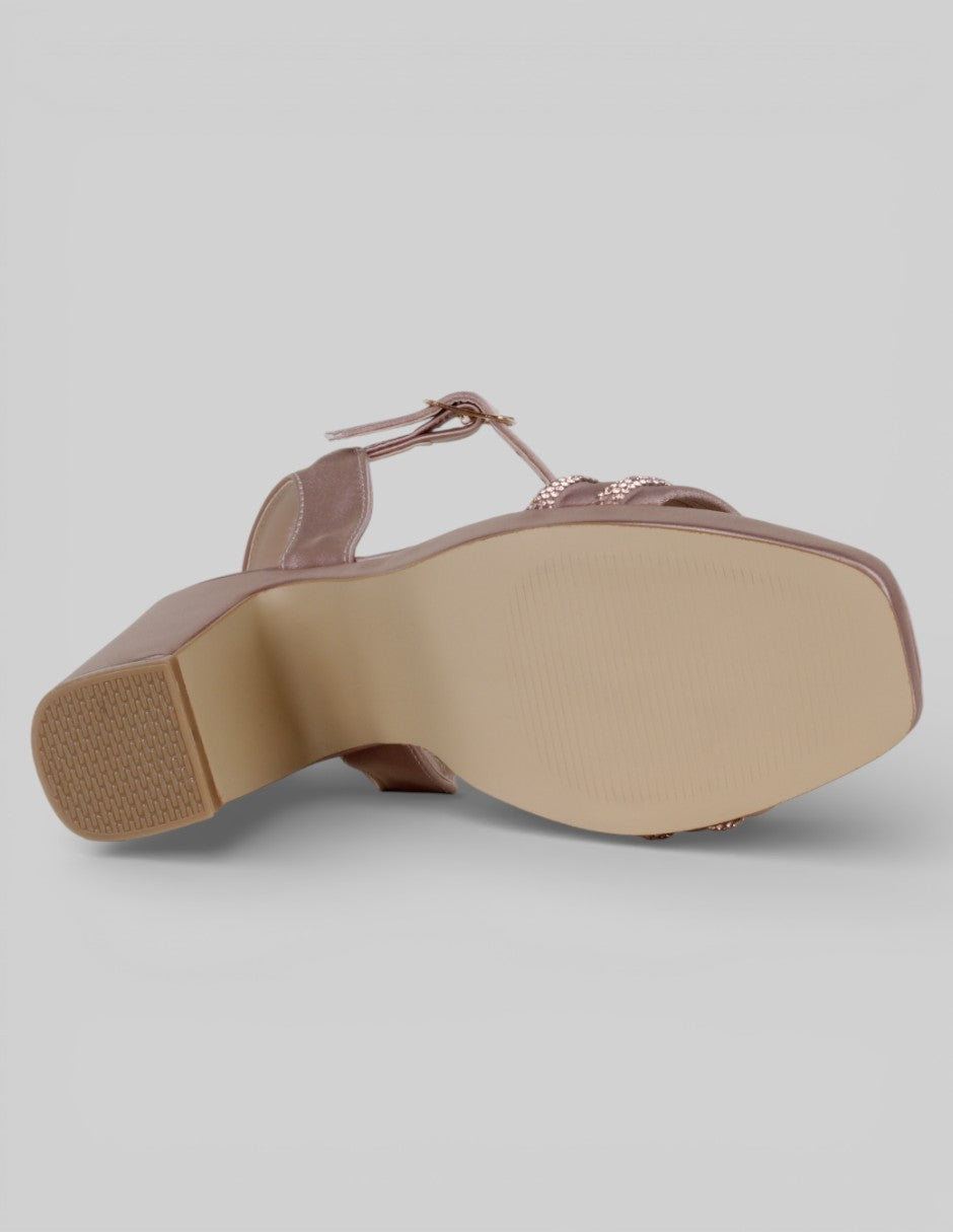 Sandalia con tacón Stela en Textil – Beige