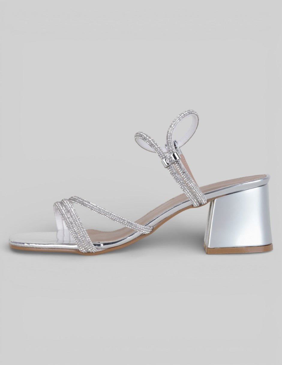 Sandalia con tacón Exterior Sintético Color Plata Para Mujer De RBCOLLECTION