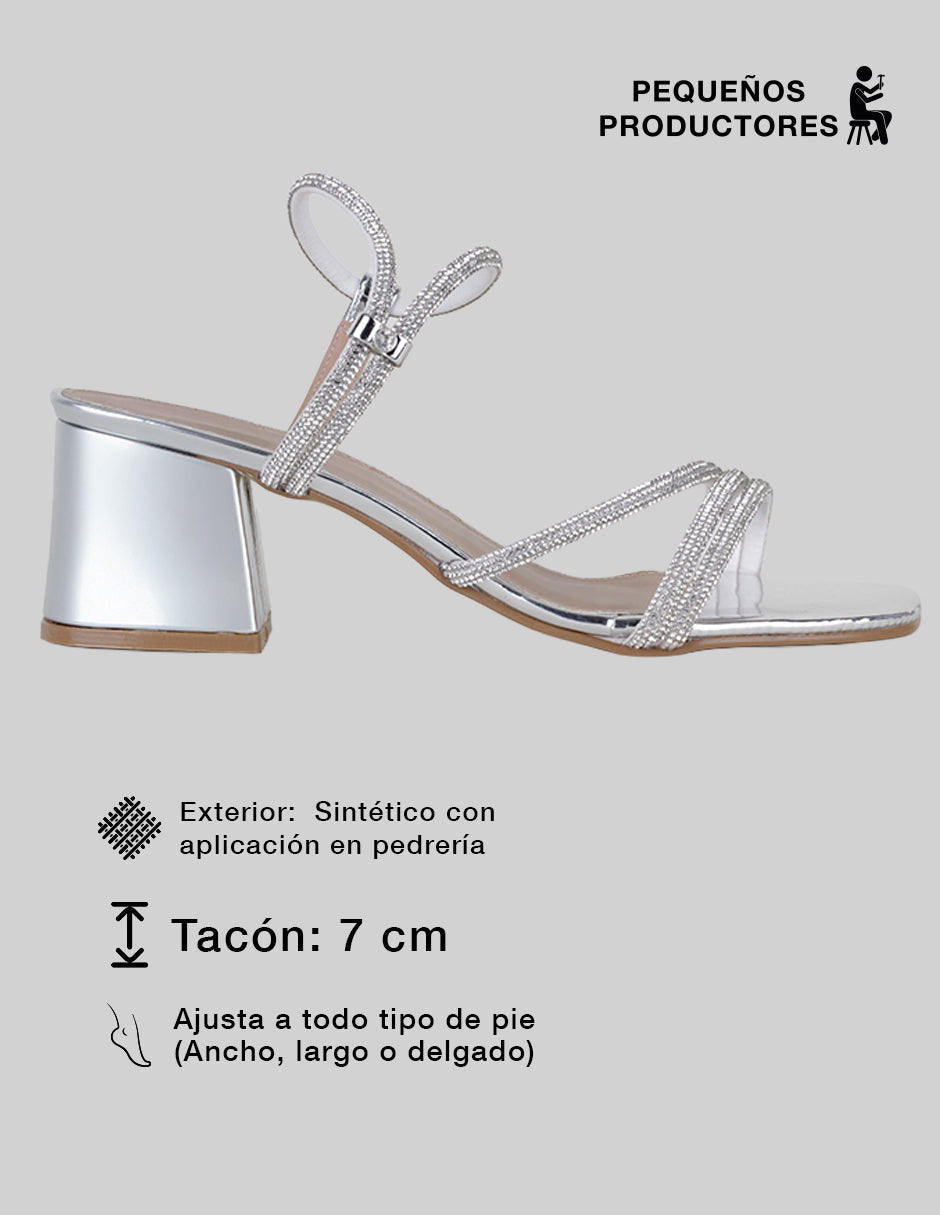 Sandalia con tacón Glowm en Sintético – Plata