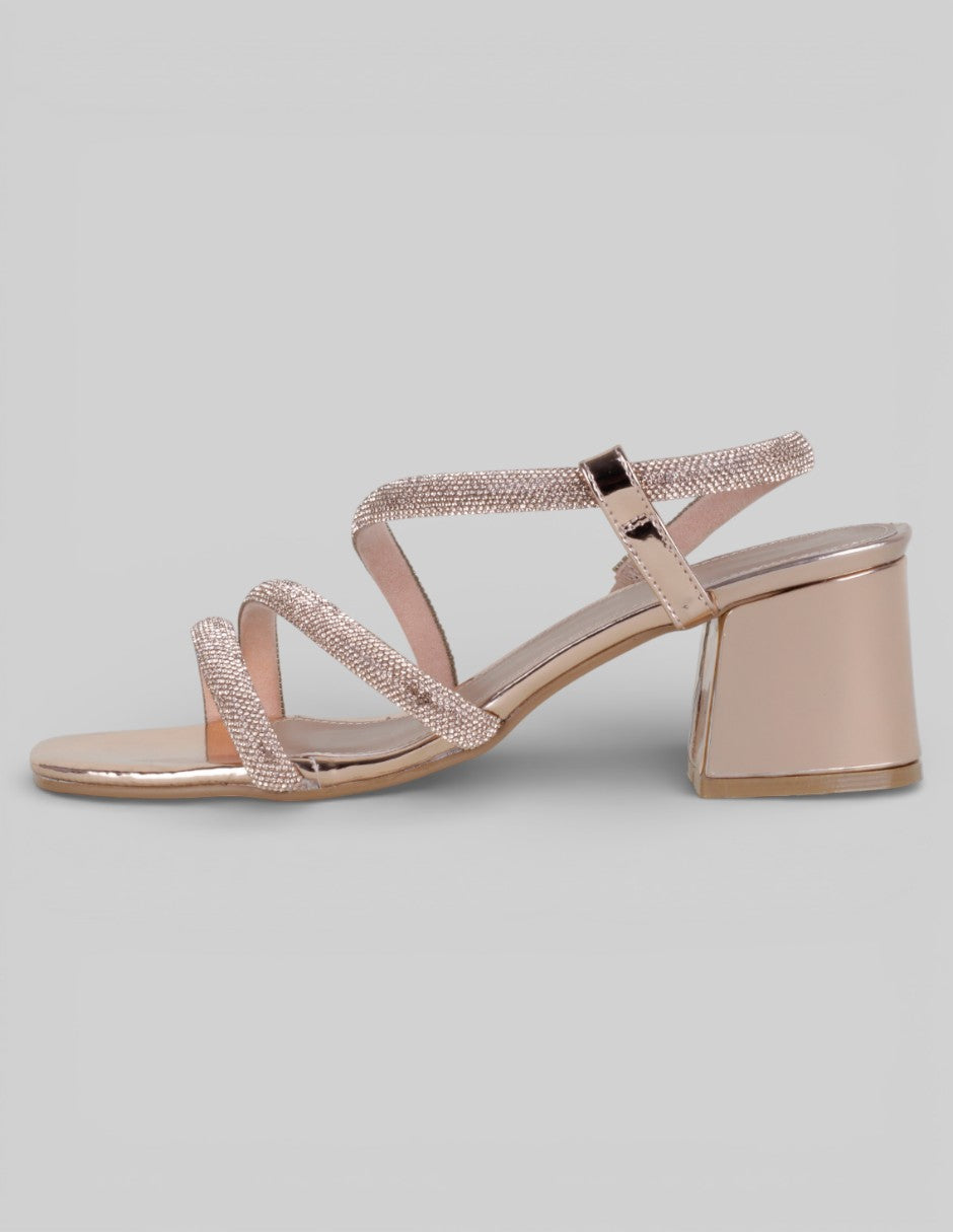 Sandalia con tacón Exterior Sintético Color Dorado Para Mujer De RBCOLLECTION