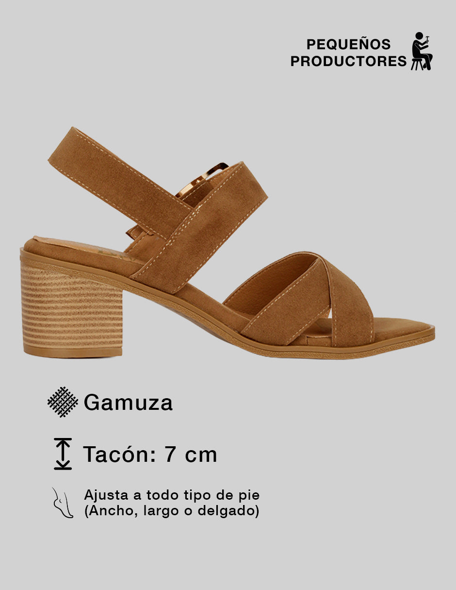 Sandalia con tacón Sprint en Gamuza sintética – Café
