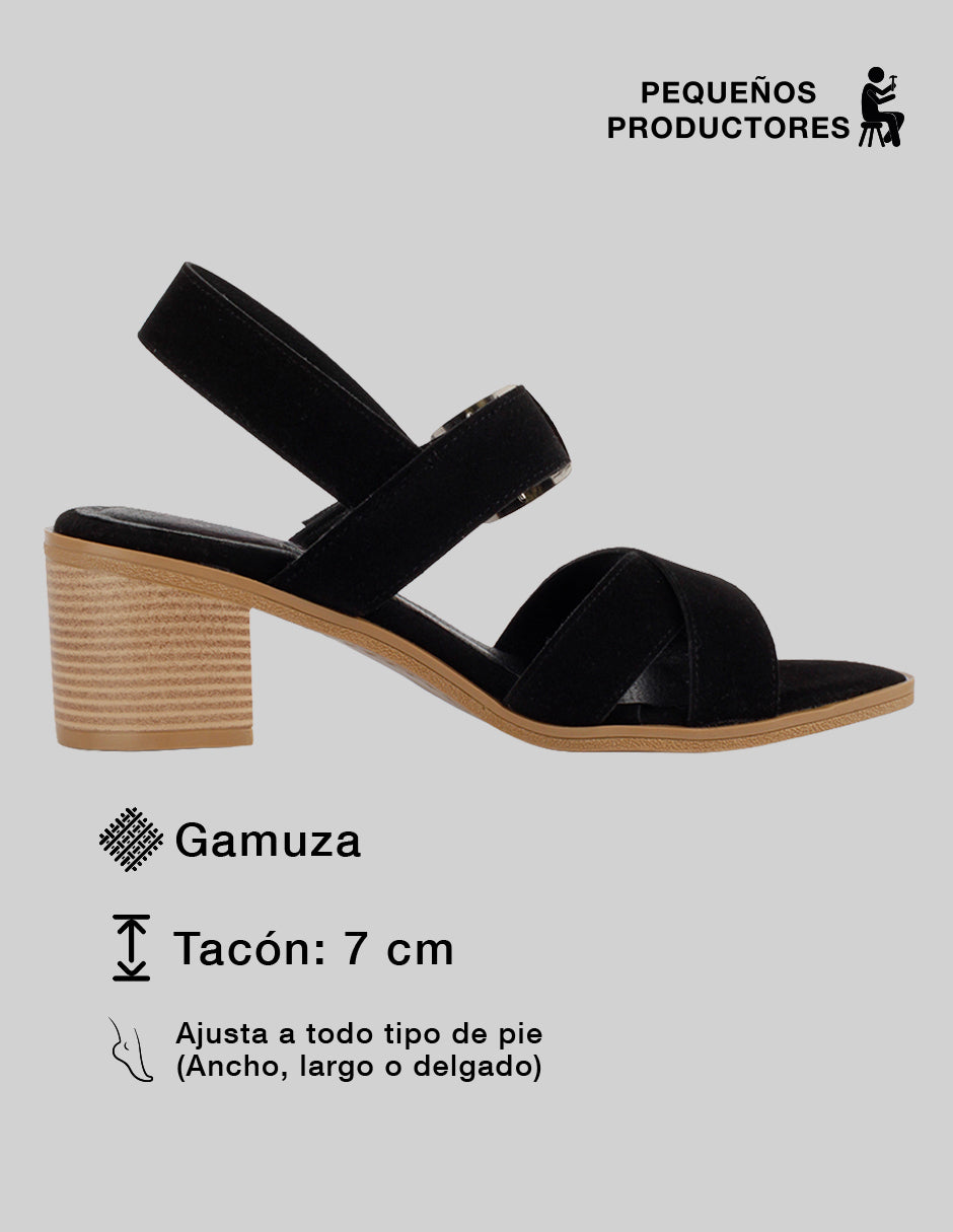 Sandalia con tacón Sprint en Gamuza sintética – Negro