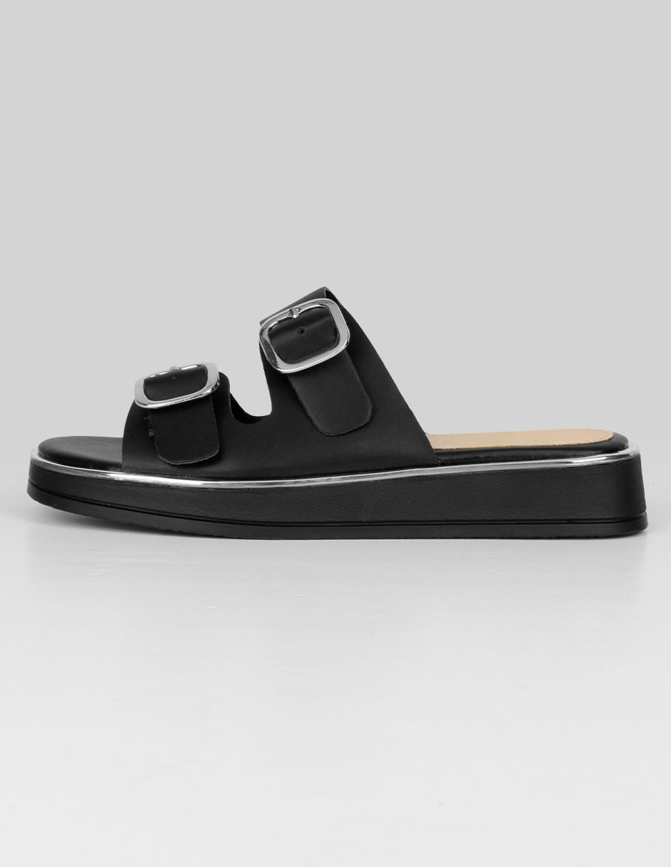 Sandalias de piso Exterior Piel vegana Color Negro Para Mujer De RBBASICS
