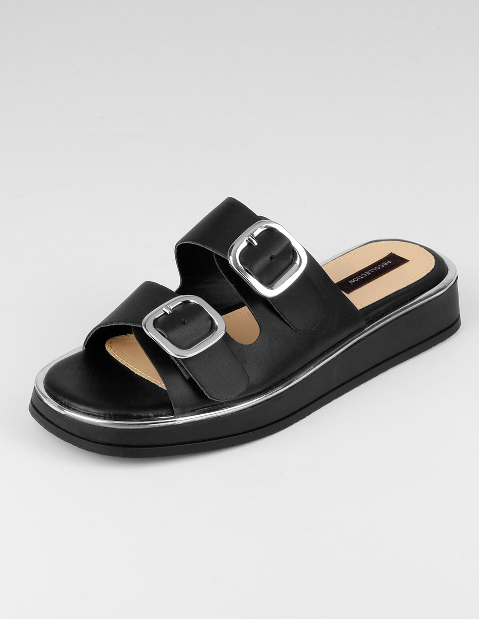 Sandalias de piso Yuri en Piel vegana – Negro