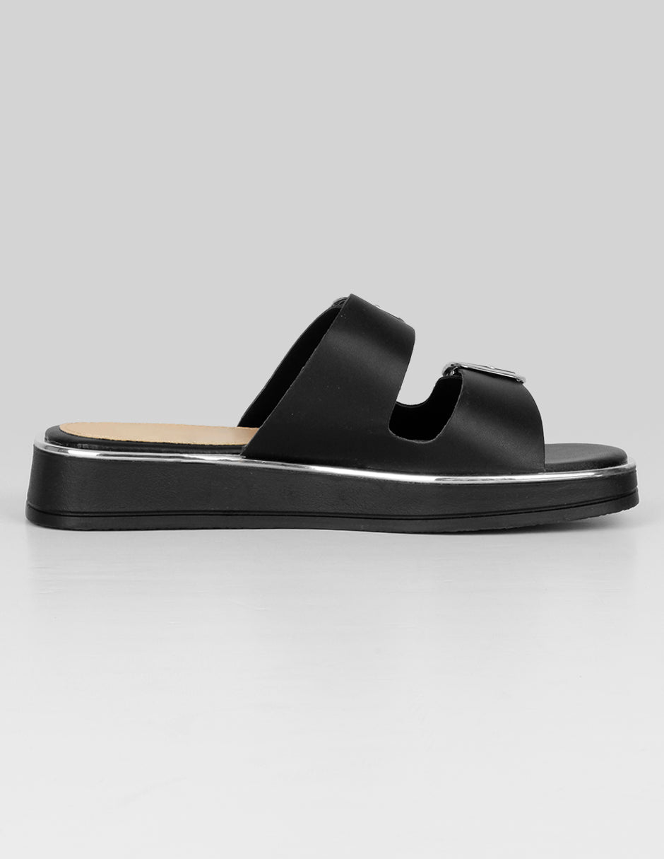 Sandalias de piso Yuri en Piel vegana – Negro