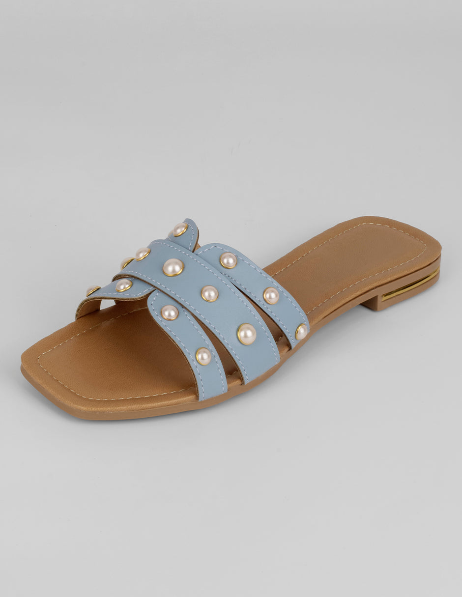 Sandalias de piso Soft en Piel vegana – Azul